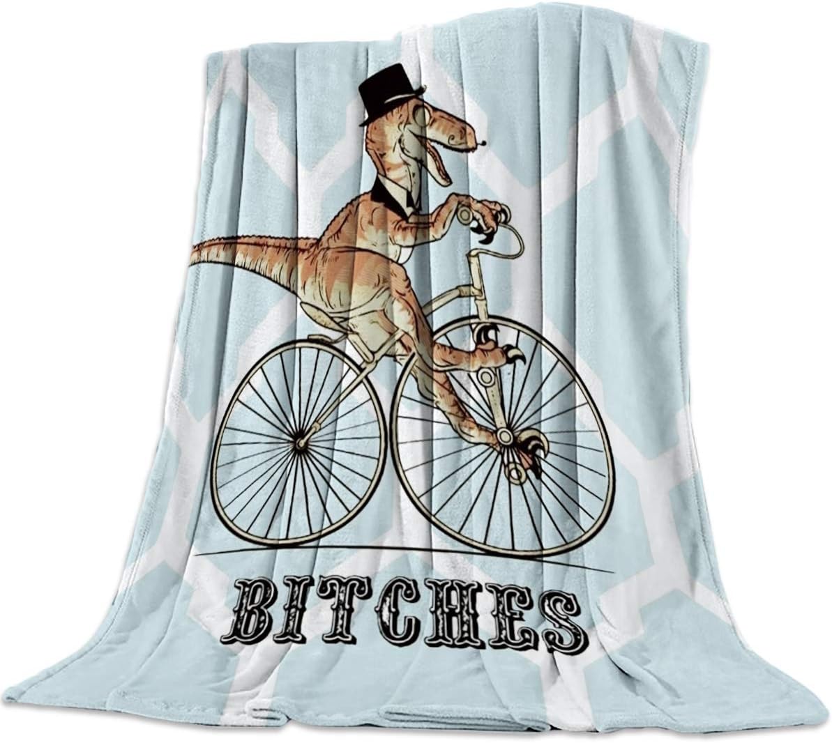 Dabhome Soft Plush Flannel Throw Blanket 39" x 49", Sir Dinosaur Riding on Bicycle - Comfort Warmth Kids Lightweight Blanket for Couch Bed Chair Office Sofa