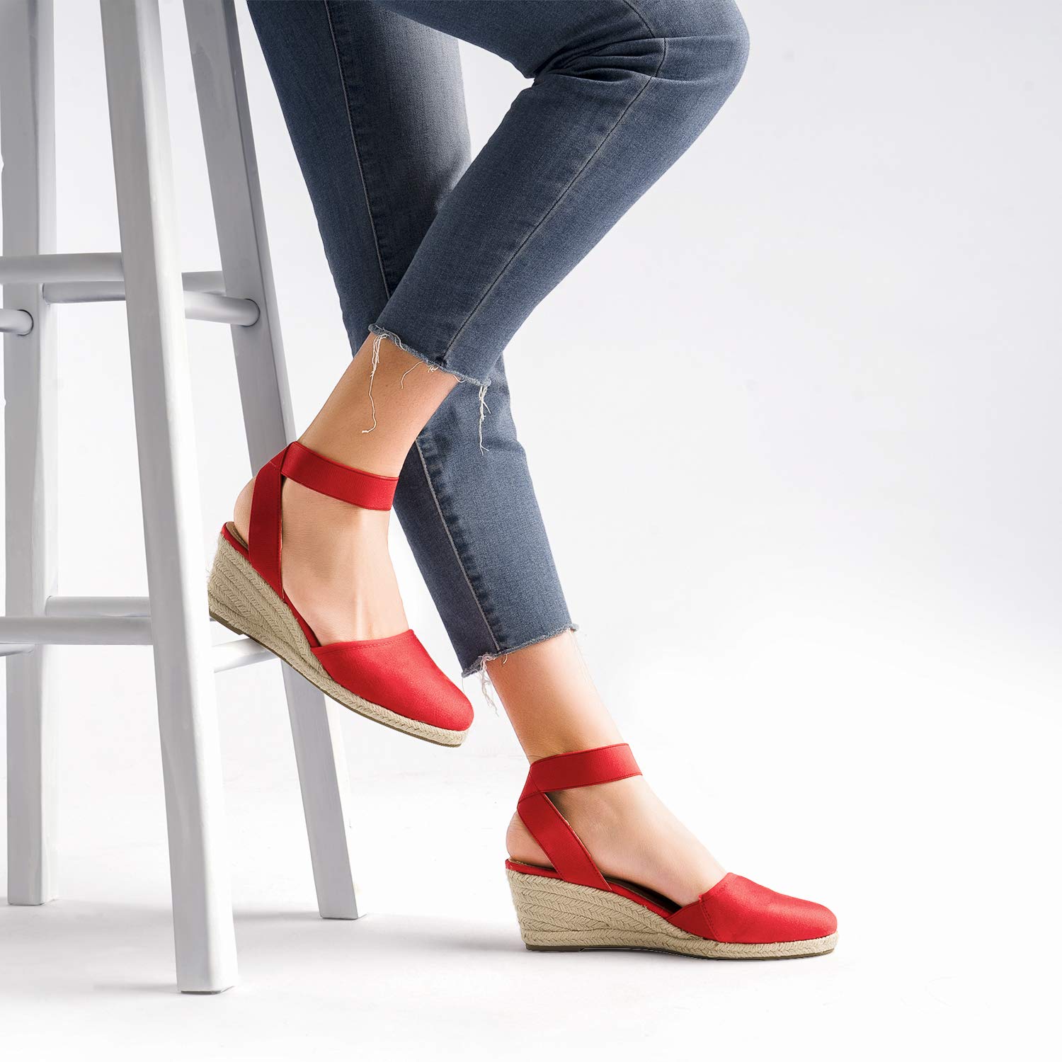 Elastic Strap Wedge Sandals