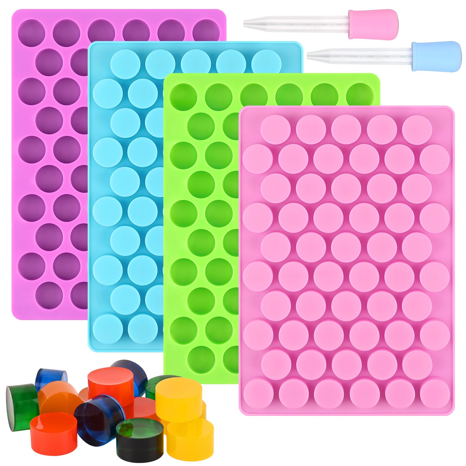 Photo 1 of Sakolla Round Candy Molds Silicone, 220 Cavities Mini Cylinder Molds for Chocolate, Hard Candy, Gummy, Ganache, Ice Cubes, Set of 4 with 2 Droppers