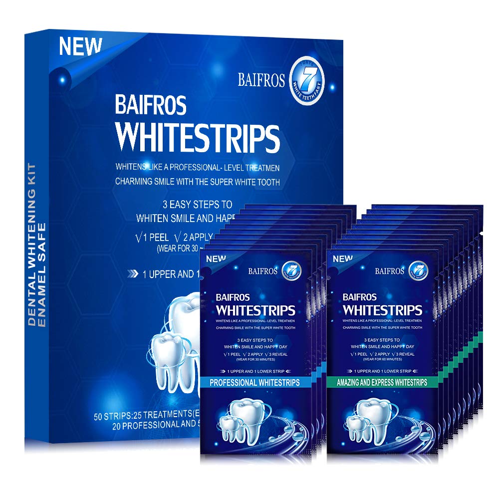 Teeth Whitening Strips for Teeth, BAIFROS 50 pcs Non-Slip 3D Dental Safe Formula White Strips for Teeth Whitening : Beauty
