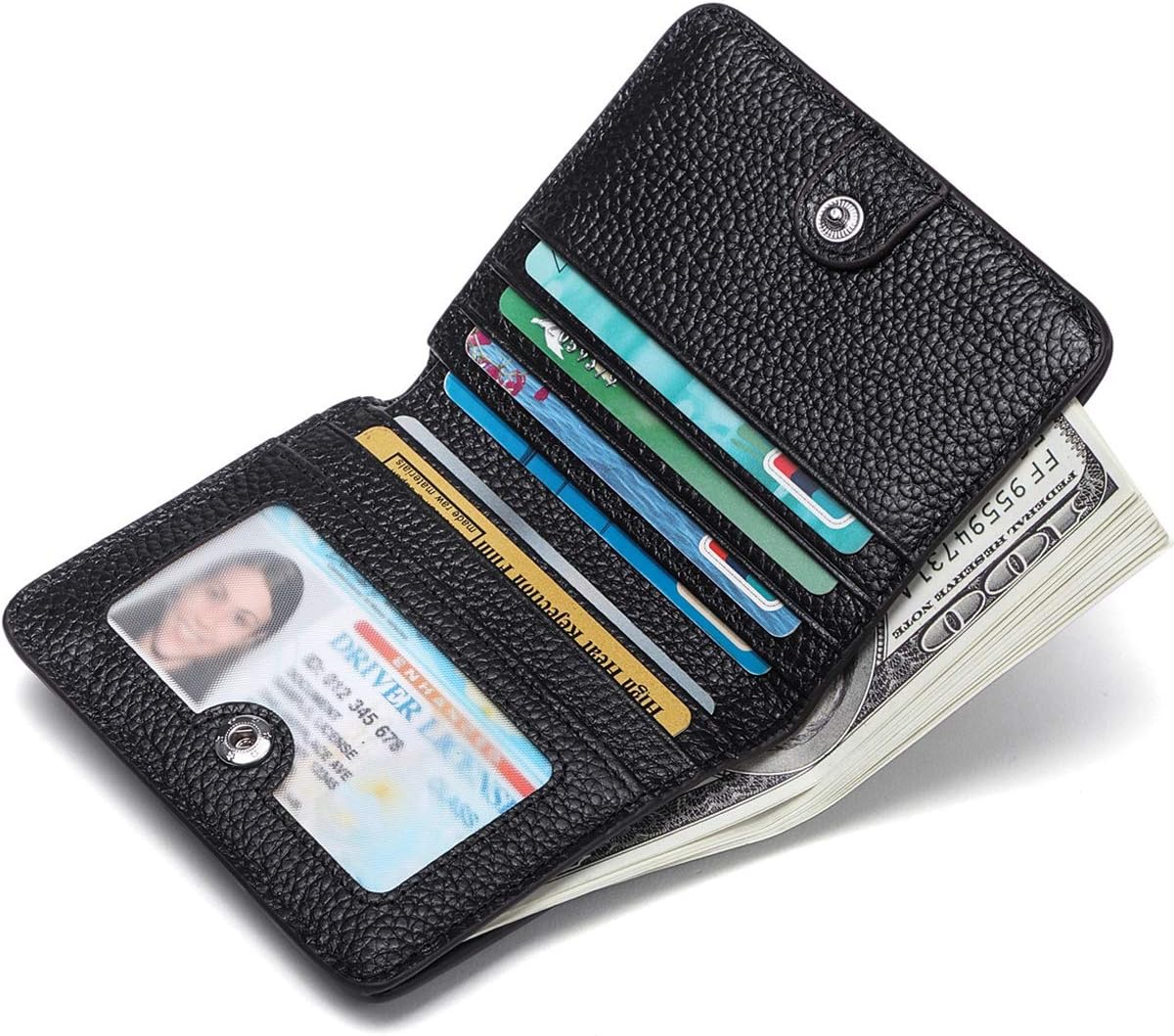 JEEBURYEE Women's Genuine Leather Wallet Small Coin Purse Credit Card Holder RFID Blocking Wallet Companion, Black, Petit - Image 3