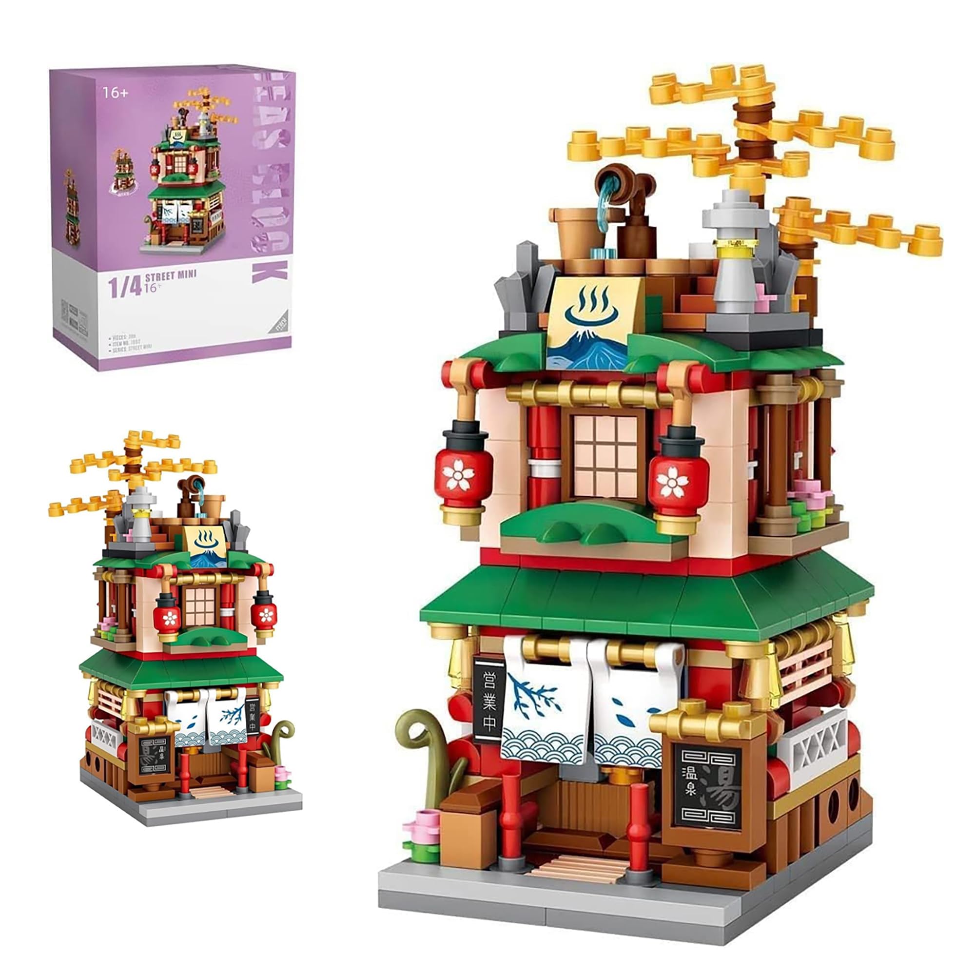 Pasyru Modular House Building Set, Hot Spring House Model Set, 399 Pcs Japanese Street View Series Model Building Kit, Construction Toy Sets for Teens and Adults