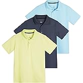 Real Essentials 3 Pack: Boy's Short Sleeve Polo Shirt - School Uniform Active Performance Golf (Ages 4-16)