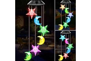 WENANA Star and Moon Solar Wind Chimes Color Changing Lights Outdoor, Best Gifts for Mom Grandma Women Wife Aunt Sister, Unique Mobile Wind Chime, Mothers Day Yard Decor