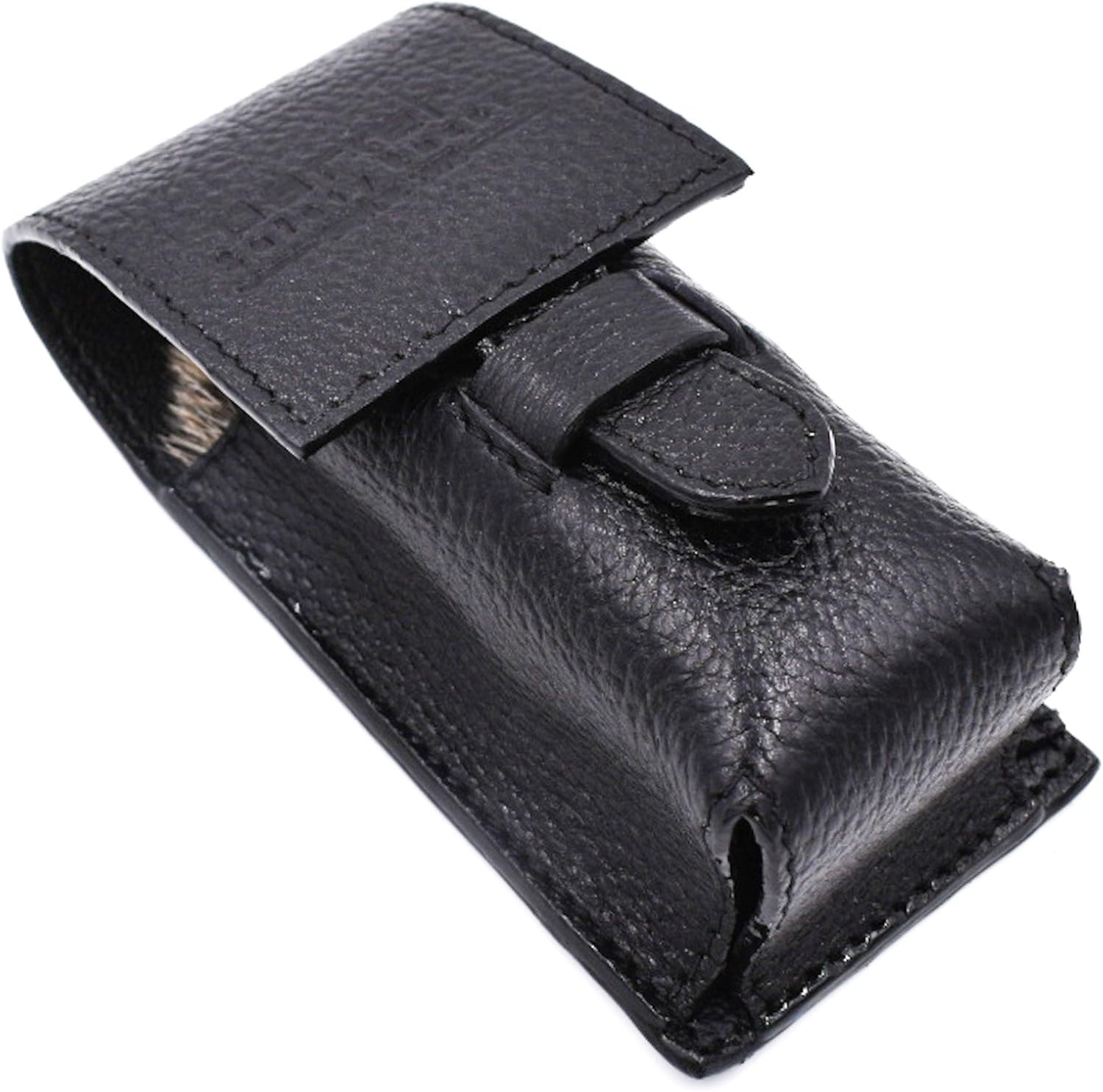Parker Safety Razor Genuine Leather Travel Shave Brush Case (Black)