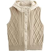 Joygoodta Hooded Vest Women Warm Quilted Knit Women Sweater Vest with Puffer Back Lightweight Sleeveless Jacket for Winter