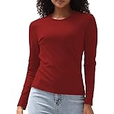 Cotton Long Sleeve Tee Shirts for Women Slim Fit Tshirts Basic Tops Tight Crewneck Layering Undershirts