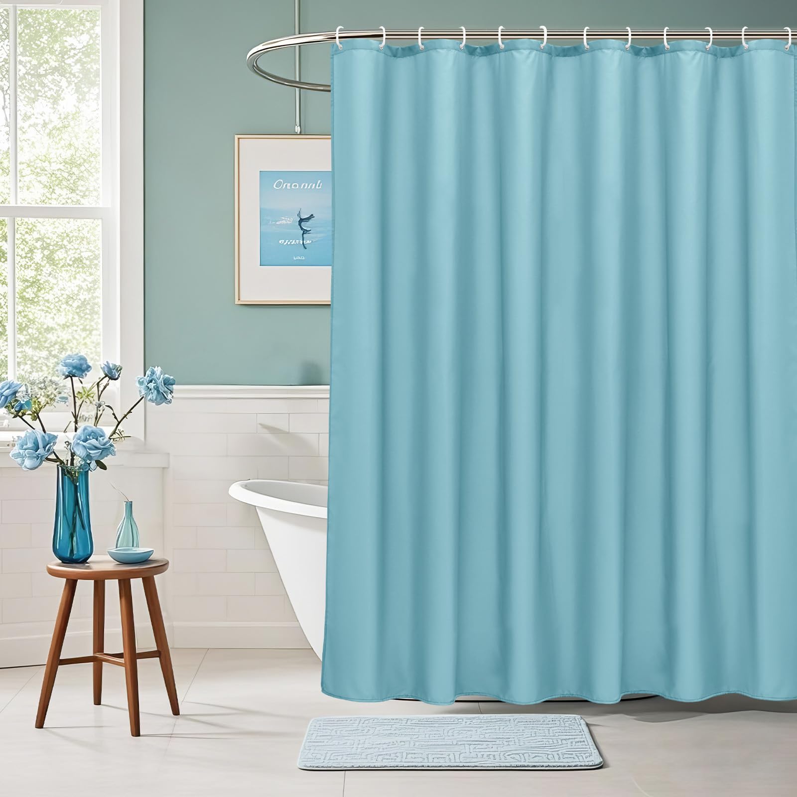 AooHome 72x96 inch Fabric Shower Curtain Liner, Waterproof Extra Long Bathroom Curtain for Hotel with Hooks, Weighted Hem, Blue