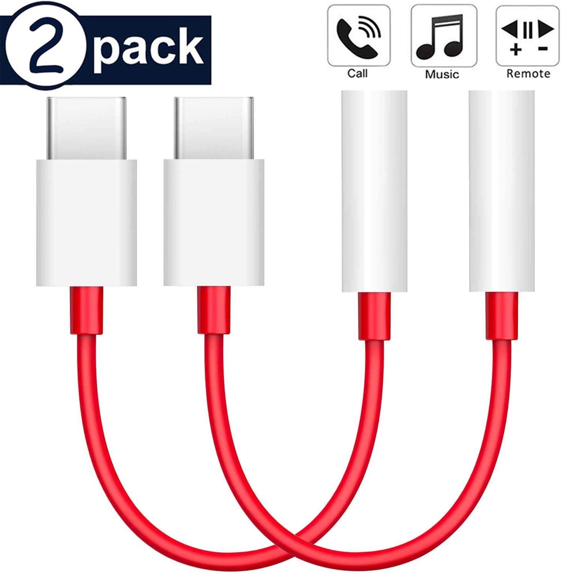 USB C to 3.5 mm Headphone Jack Digital Audio Adapter, [2 Pack] Type-C to 3.5mm AUX Audio Extension Cable Compatible with iPad Pro, OnePlus, Huawei P30, Xiaomi, Sony, Moto Z and More USB C Devices