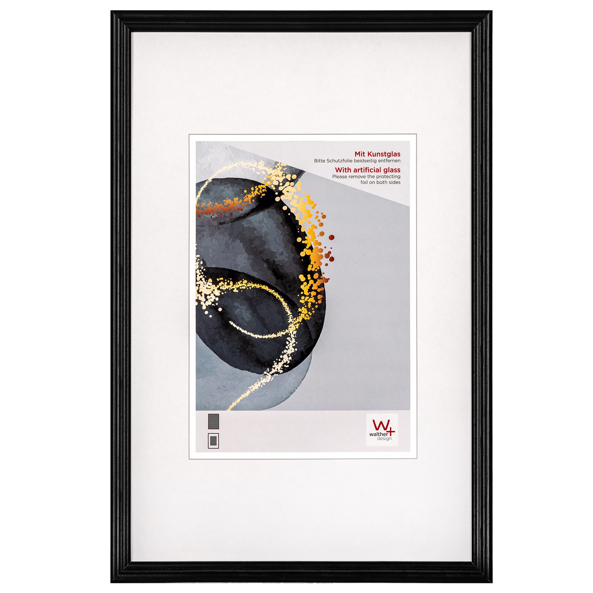 walther design Select HSX318B Picture Frame, Wooden Frame with Art Glass, 13 x 18 cm, Black