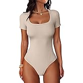 ANRABESS Bodysuits for Women Short Sleeve Scoop Neck Tops 2026 Summer Slim Fit Ribbed Knit Sexy Basic Shirt Fashion Outfits