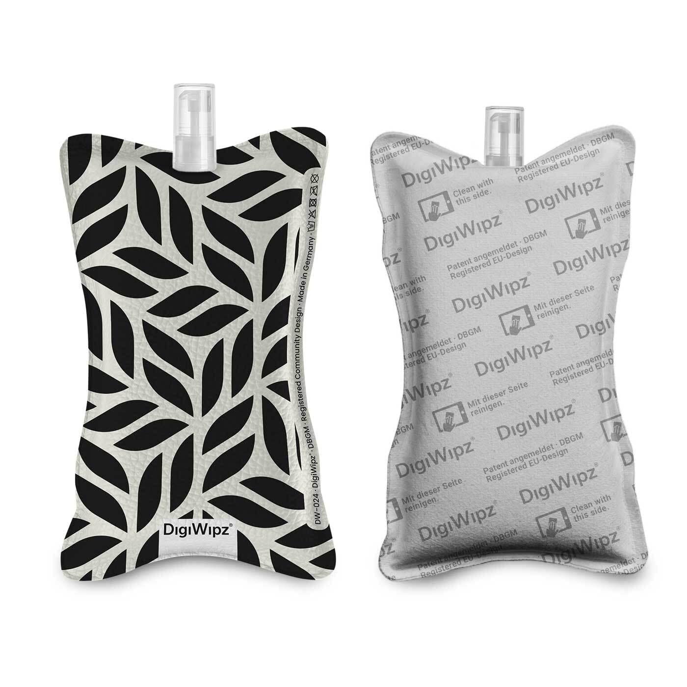 DigiWipz® The ingenious 2-in-1 screen cleaner (black leaves) - screen cleaner for displays and touchscreens - screen cleaner microfibre sponge with integrated sprayer