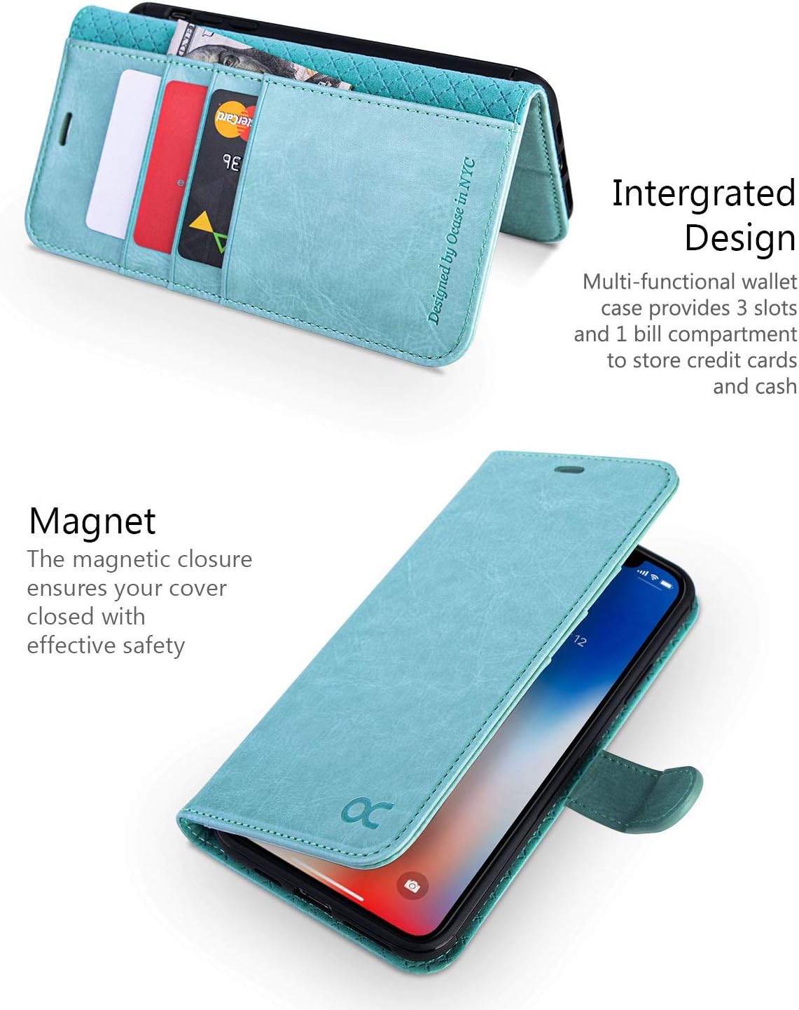 OCASE for iPhone X/XS Case, PU Leather Wallet, Magnetic Flip Folio Cover with Card Holders, Shockproof TPU - Image 5