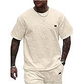SHENHE Men's Textured T Shirt Crew Neck Short Sleeve Letter Embossed Casual Summer Tee Top
