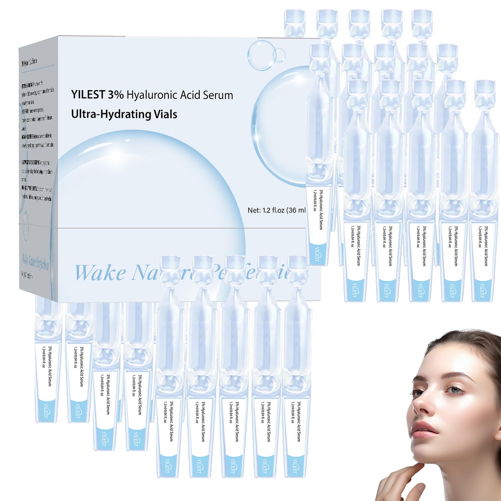 3% Hyaluronic Acid Serum, Ultra Hydrating Serum for Glass Skin,Hyaluronic Acid Essence for Face, 3% HyaluronicAcid Tubes Anti-Aging Vials Skincare for Boosting Moisture (30pcs)