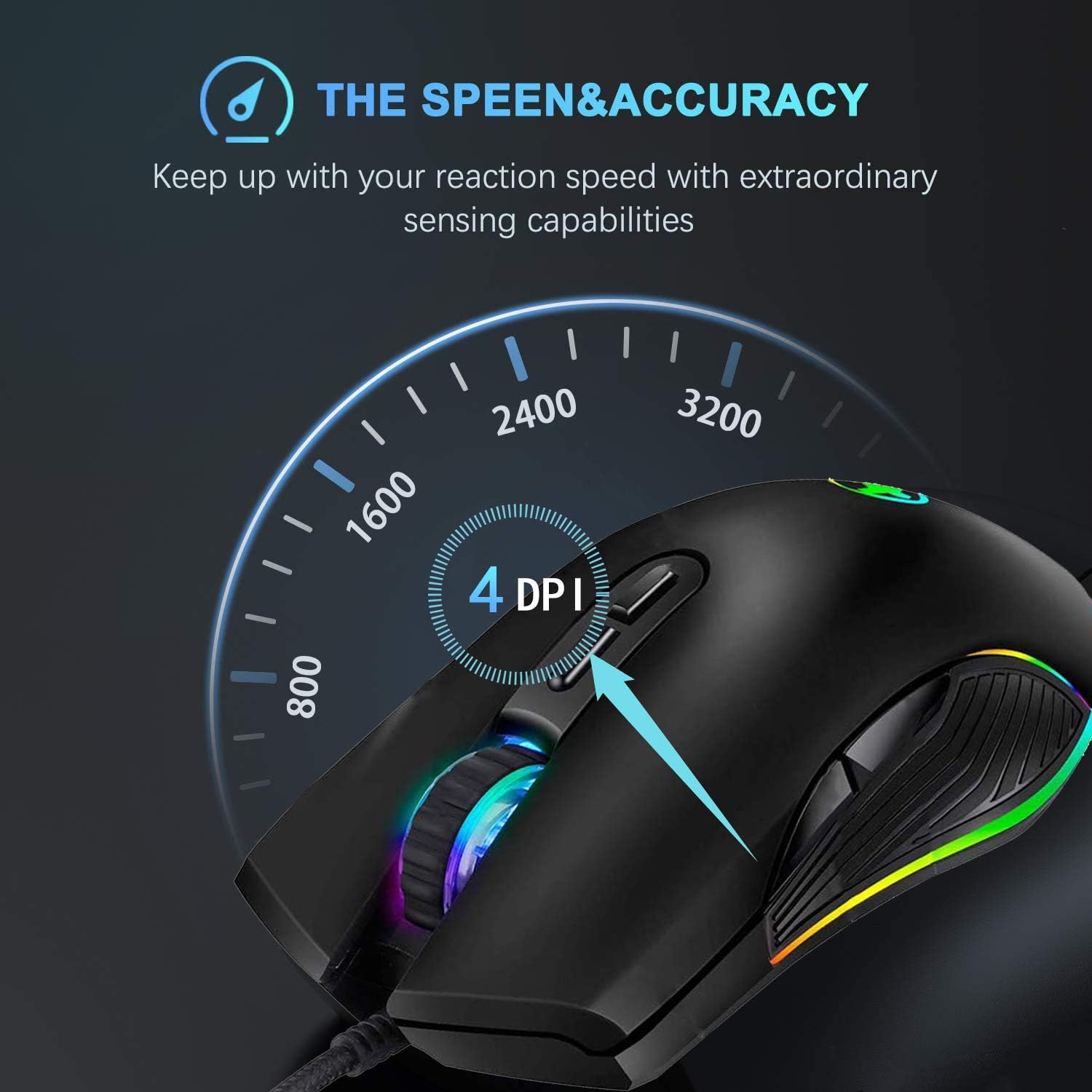 IULONEE Mouse Type C, Wired USB C Mice RGB Gaming Mouse Type-C Ergonomic Mouse up to 3200 DPI Compatible with M@c, Matebook - Image 3