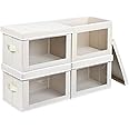 Homsorout Fabric Storage Bins with Lids, Decorative Storage Boxes, Closet Storage Bins with Window, Storage Baskets for Closet, Closet Organizers for Towel, Clothes, Beige, 4-Pack
