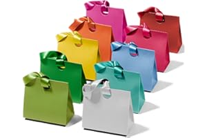 Vitalizart Paper Gift Bags With Ribbon Handles Set of 10 Assorted Colors Bulk Reusable For Gift Wrap Girls Kids Birthday Bridal Shower Party Favors Goodie Bags Candy Christmas 7.87"x3.54"x7.09" Small