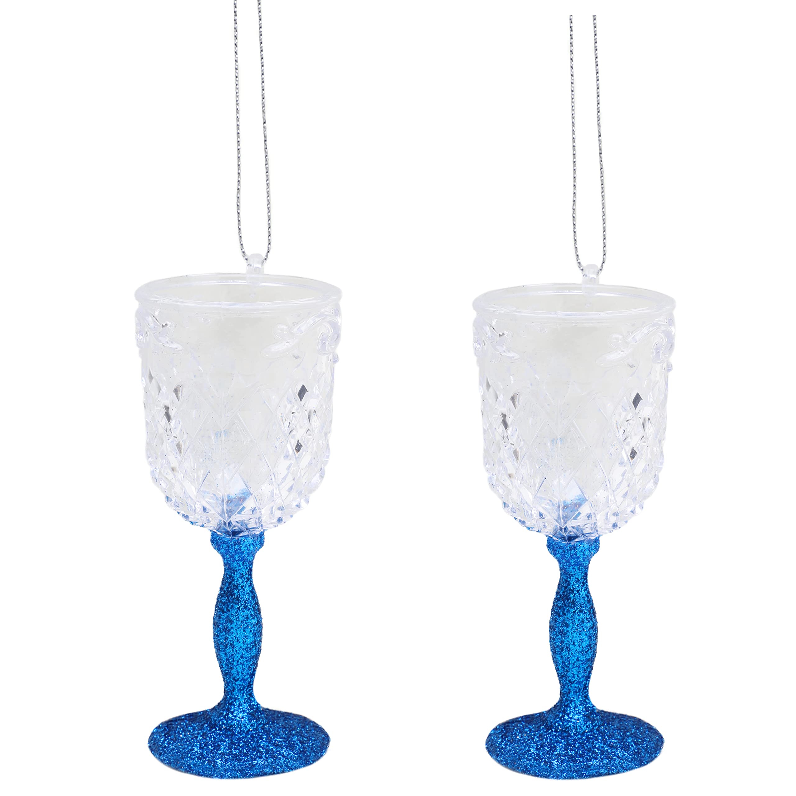 Christmas Concepts® 10cm Glitter Wine Glass Decorations - Luxury Christmas Tree Decorations (Royal Blue, Pack of 2)