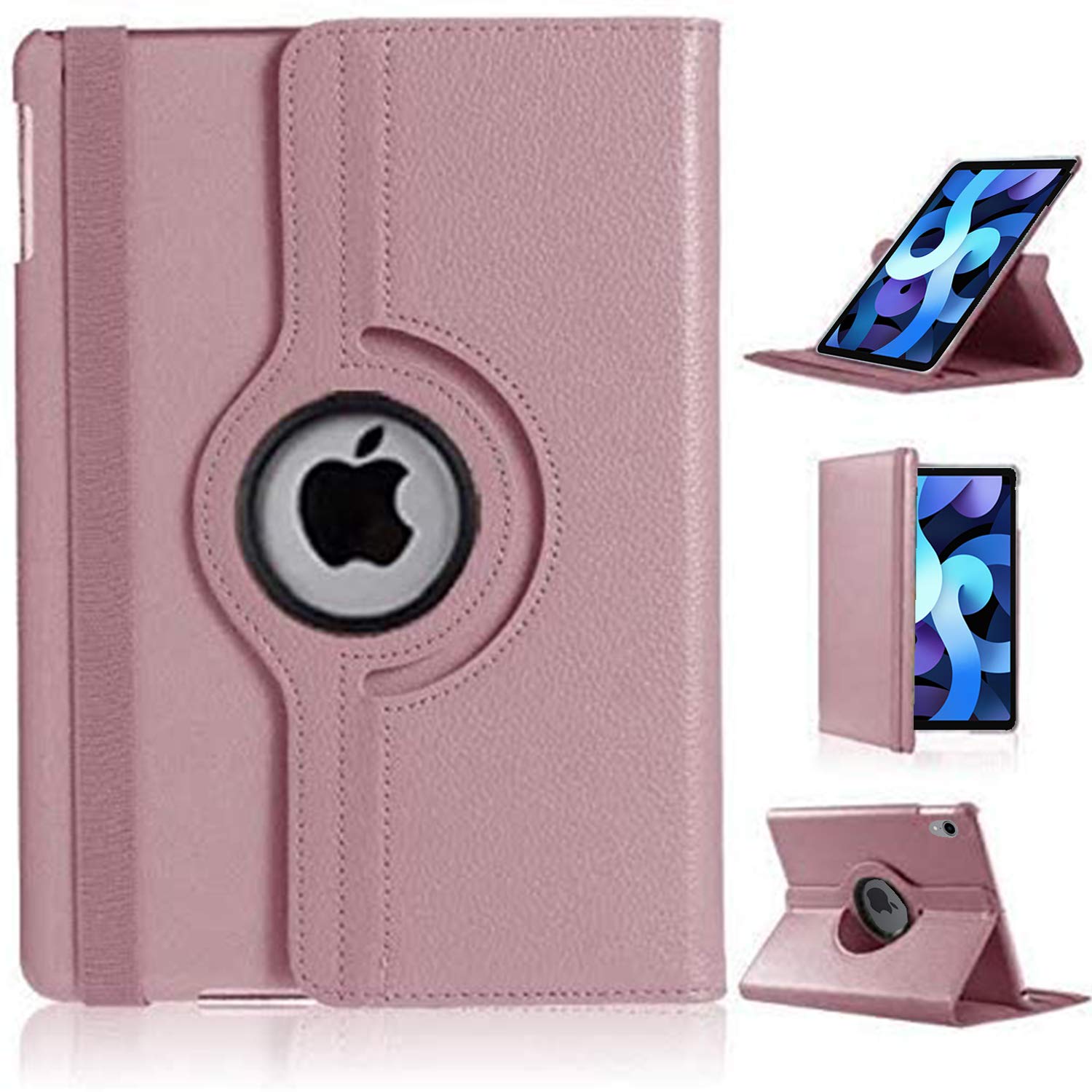 For iPad Air 11 (M3 2025/M2 2024) Case Air 10.9 (5th 2022/4th 2020) [360 Rotating Stand] [Auto Sleep/Wake] PU Leather Smart Folio Protective Tablet Cover (ROSE GOLD)