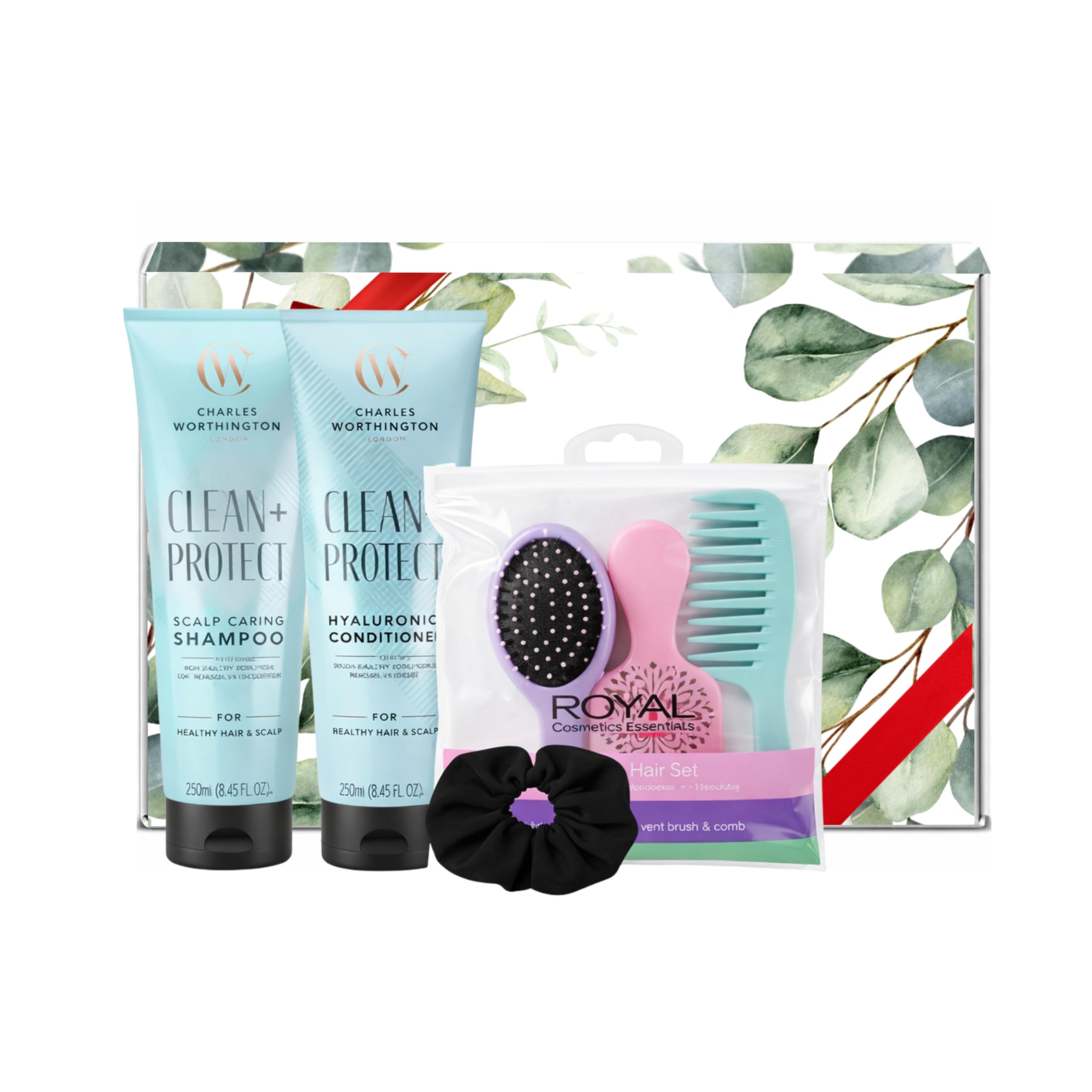 Hair Wellness Routine: Revitalise with Clean+ Protect Shampoo & Conditioner Set, Scalp Cleansing Anti-Residue and Clay Shampoo + 3 Hair Brushes – Gift Box Included