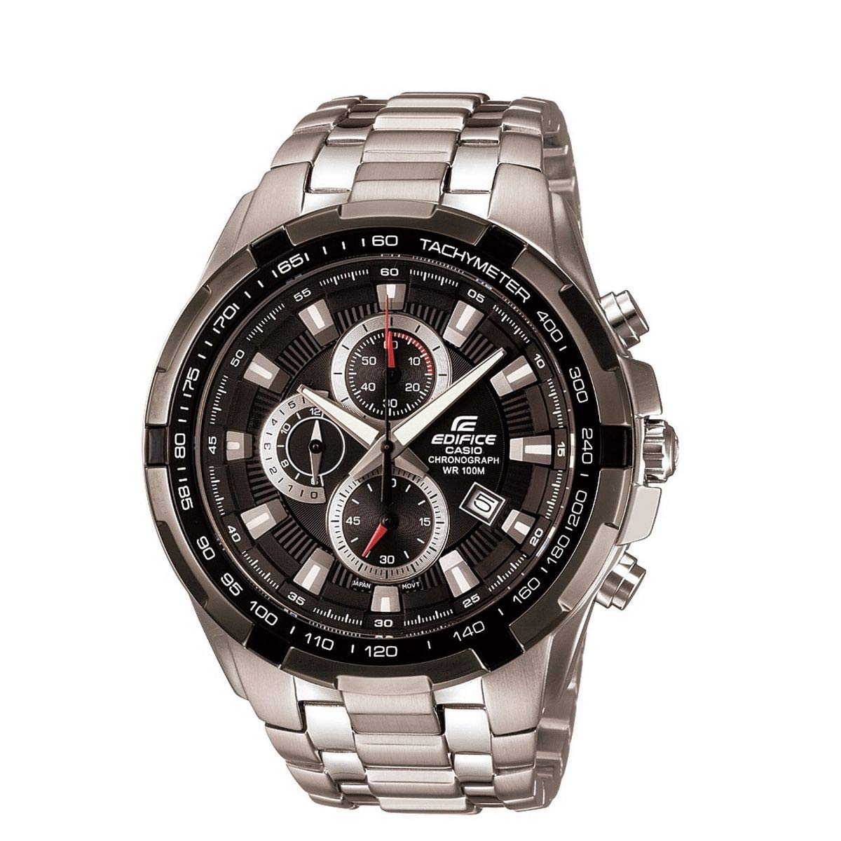 Casio Men's 49.00mm Quartz Watch with Black Analogue dial and Silver Metal Strap EF-539D-1AVEF
