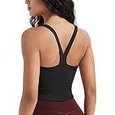 ODODOS Women's Seamless Crop Cami Wide Scoop Neck Ribbed Soft Open Racerback Cropped Tank
