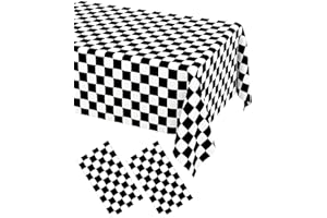 WNINK 2 Pack Black and White Checkered Disposable Tablecloth Race Car Theme Party Table Cloth, Black checkered tablecloth for Race Car Theme Birthday, Outdoor Picnic Parties Decorations, 54 × 108 Inch