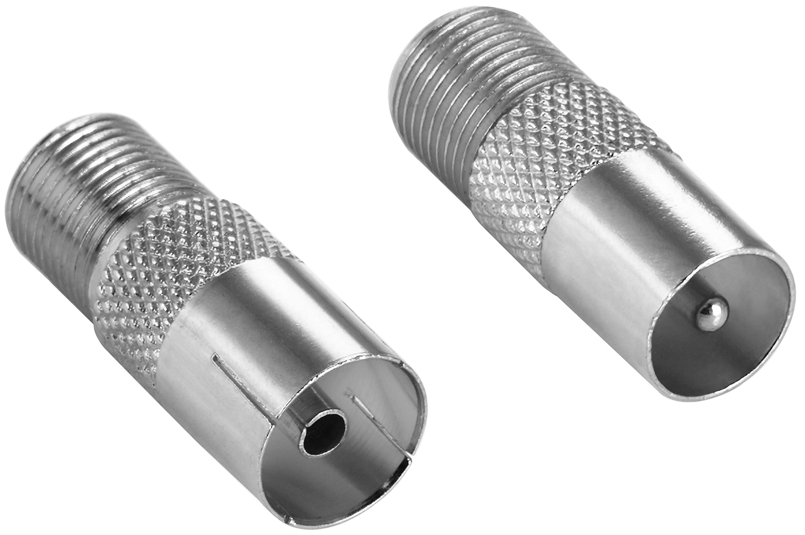 POPPSTAR SAT F-Socket Adapters, Set of 2 (IEC Aerial Male + IEC Aerial Female), for Coax Connection/Extension, Silver