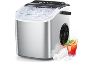 COWSAR Ice Maker Countertop, Stainless Steel Portable Ice Maker Machine with Self-Cleaning, 26.5lbs/24Hrs, 6 Mins/9 Pcs Bulle