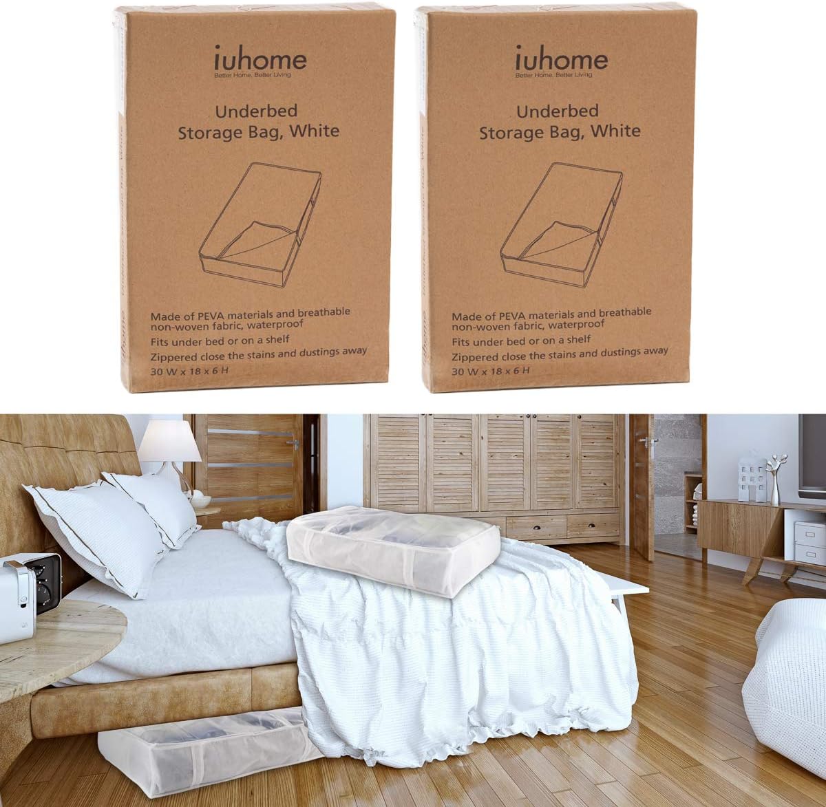 iuhome (2 Pack Underbed Storage Containers 30 x 18 x 6” Storage Bags for Clothes Toys Shoes with Handle