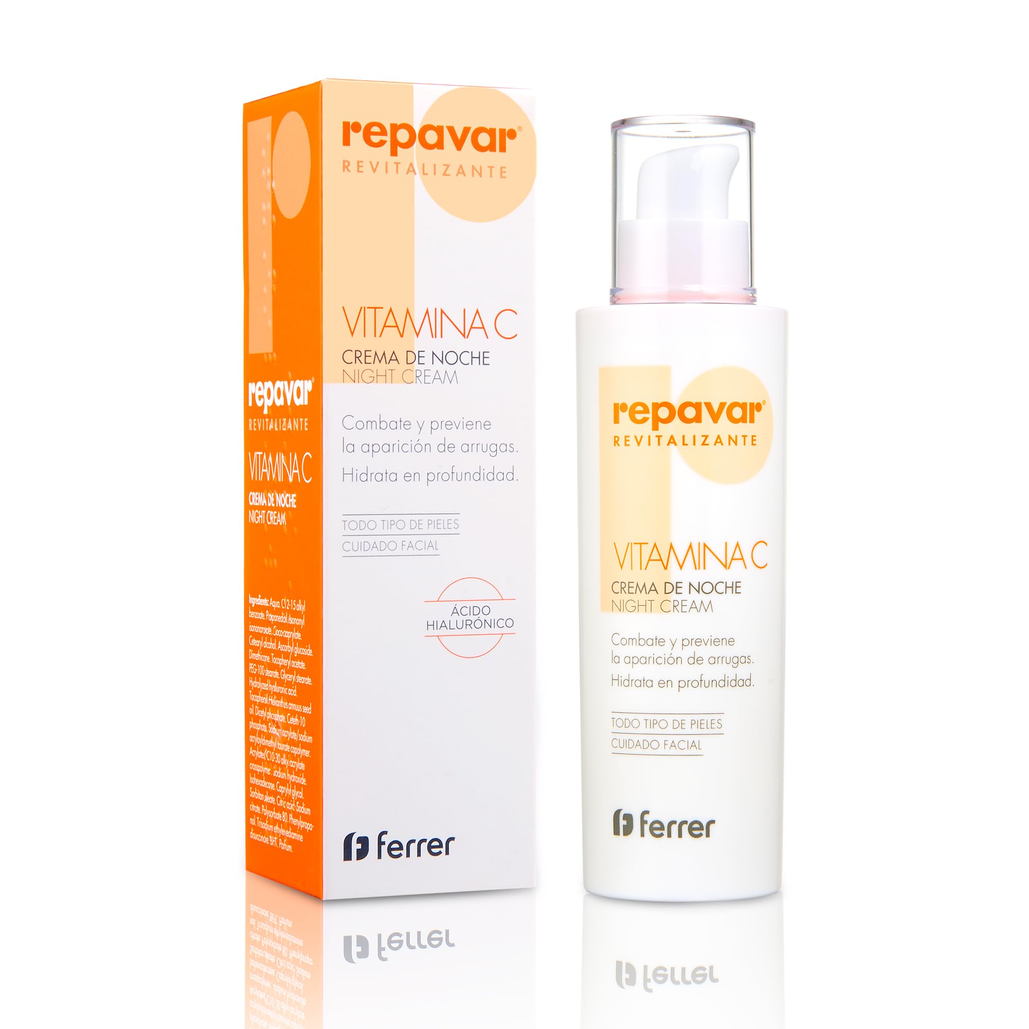 Repavar Revitalising - Night Cream with Moisturising Action - Made with Vitamin C and Hyaluronic Acid - Prevents the Appearance of Wrinkles and Signs of Aging - 50 ml