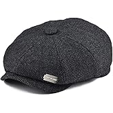 Men's Wool Blend Newsboy Cap Herringbone Cabbie Tweed Beret Flat Irish Ivy Driving Hat with Razor Blade Pin Badge