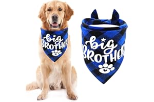 Pregnancy Announcement Dog Bandana, LMSHOWOWO Cotton Double Layer Plaid Big Brother Dog Bandana Gender Reveal Photo Prop for 