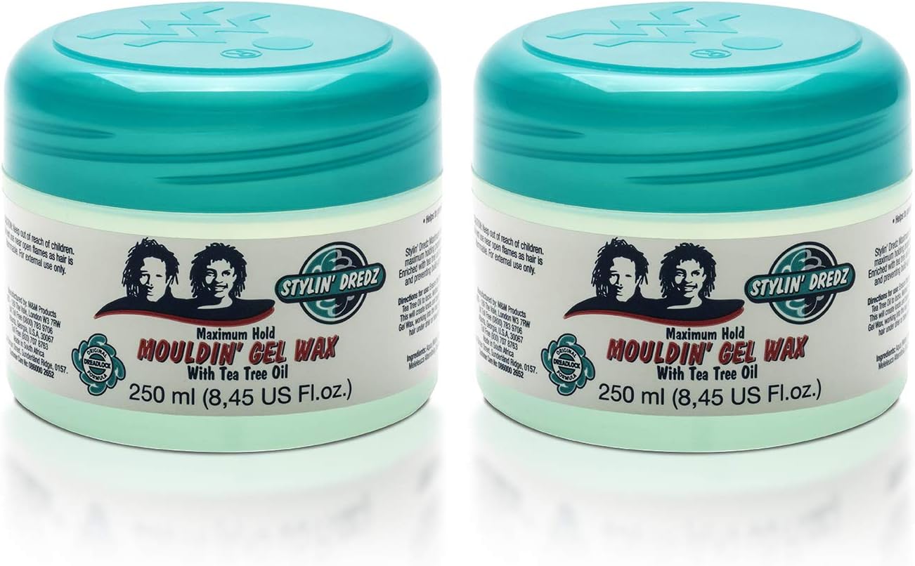 Stylin' Dredz Moulding Strong Maximum Hold Gel Wax with Tea Tree Oil Hair Care for Dreadlocks 250ml (2 pack)