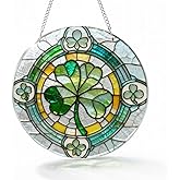 St Patrick’s Day Shamrock Window Decor, Stained Glass Style Irish Clover Hanging Ornament, Festive Irish Holiday Decoration Gift, St Patrick’s Day Gifts for Women Men