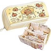 SIORTIO Pencil Pouch Multi-Layer Large Capacity Capybara Print Quirky Fun Cute (Beige-1), TM240315-1(2)-test-1