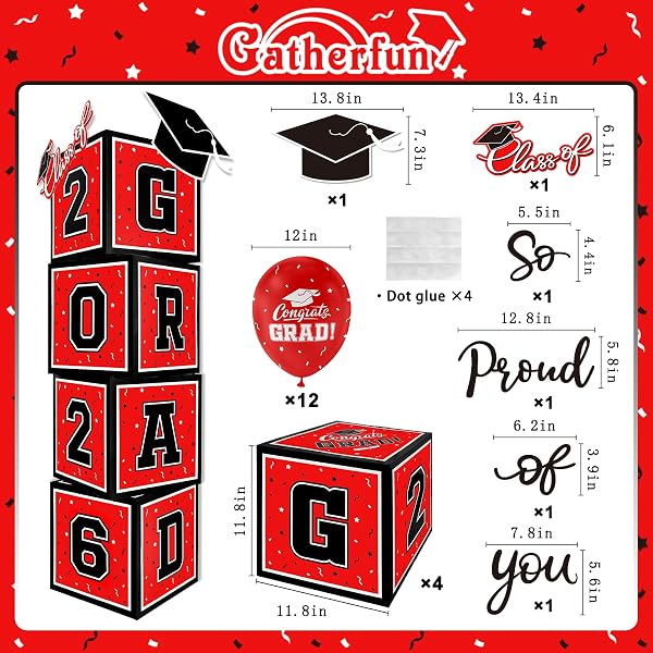 2026 GRADUATION DECORATIONS SET – SO PROUD OF YOU – CLASS OF 2026 BALLOON BOXES FOR MEMORABLE GRAD PARTY SUPPLIES, INDOOR/OUTDOOR CONGRATS GRAD HOME DOOR DÉCOR ESSENTIALS（RED AND BLACK）