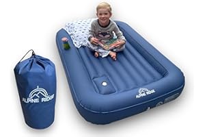 Alpine Ridge - Toddler's Travel Bed – Portable Nylon Toddlers Bed with 4-Sided Bumpers – Inflatable Toddler Travel Bed for Camping, Sleepovers – Kids Air Mattress with Built-in Foot Pump