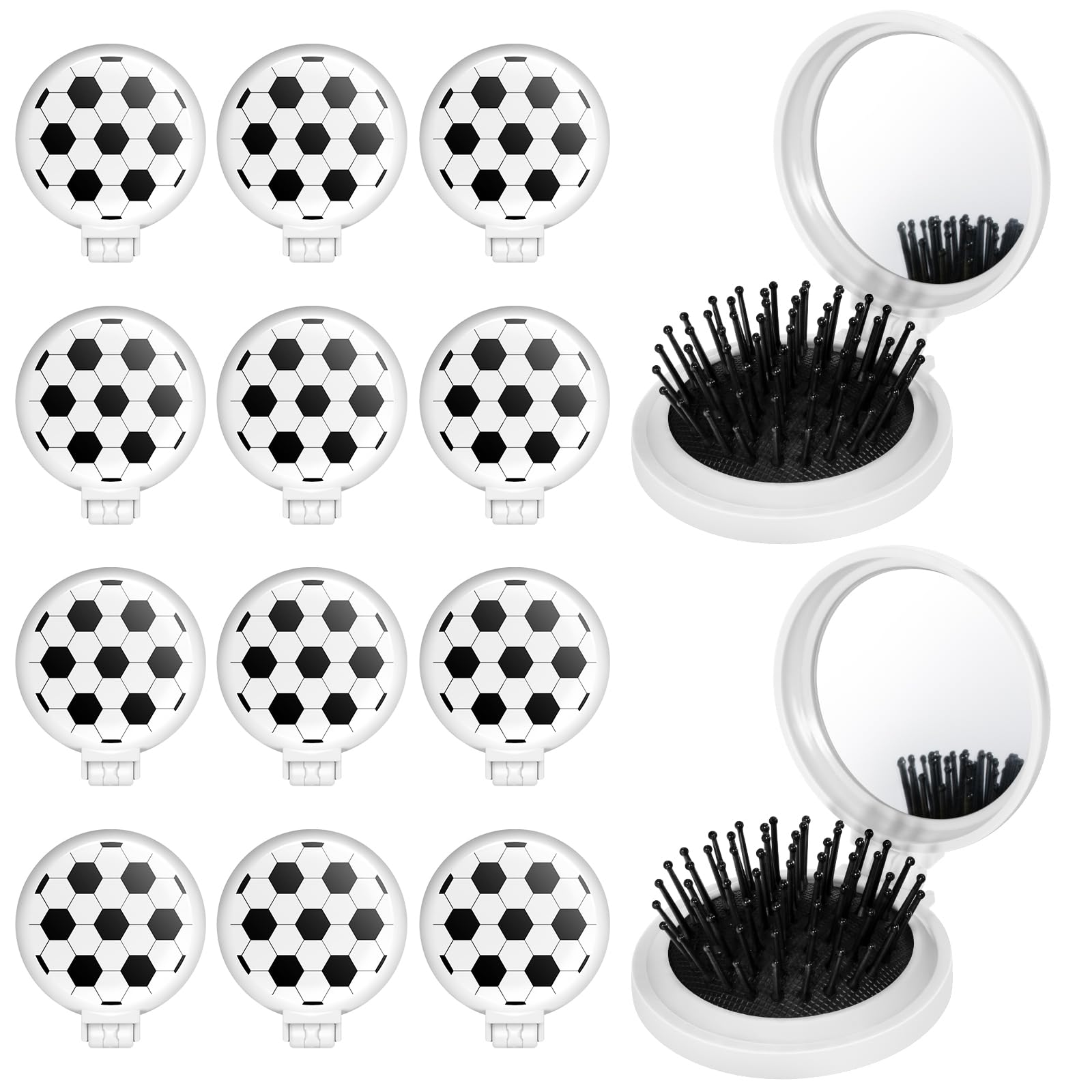 Photo 1 of 12 Pcs Soccer Mini Detangler Brush, Folding Mirror Hair Brushes, Mini Travel Hair Brush, No Tangle Soft Flexible Bristles for Straight, Curly, Thick Hair for Soccer Team Gift Sport Party