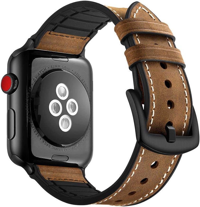 Myada Compatible for Apple Watch Strap 40mm 38mm Leather Silicone Hybrid Vintage Sport Smart Watch Band Wrist Strap Bracelet Wristband Replacement Strap for 38mm 40mm Apple Watch SE Series 6/5/4/3/2/1