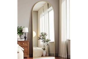 Dewfig Arched Gold Full Length Mirror, 58x18, Large Floor Mirrors with Stand, Full Body Mirror Standing Mirrors for Leaning or Hanging Bedroom, Living Room,Dressing Room, Aluminum Alloy Frame, Gold