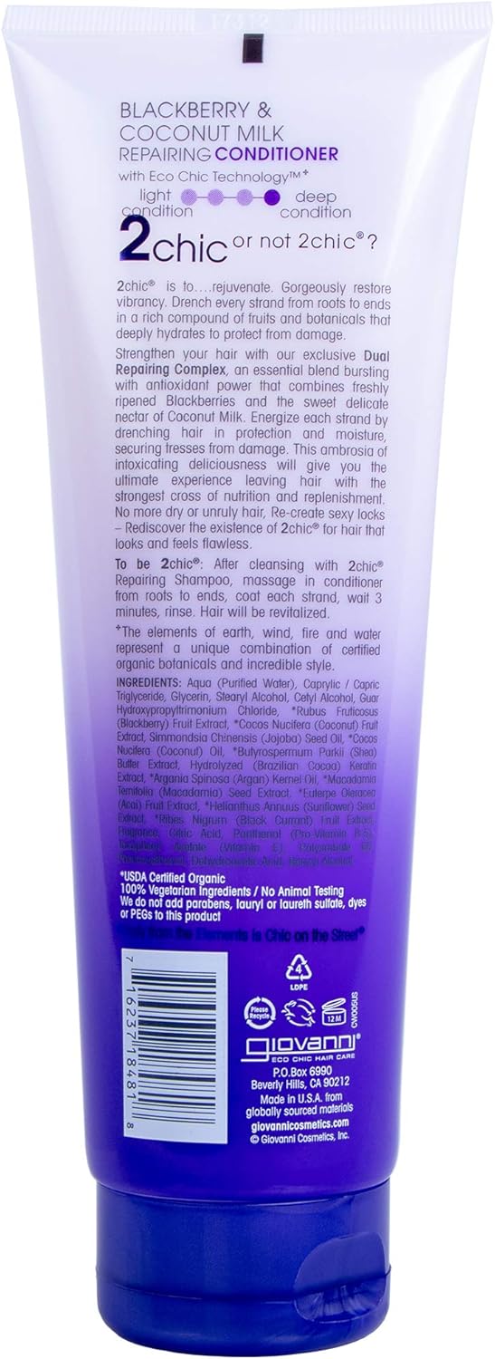 Giovanni - 2Chic Repairing Conditioner 250ml - Moisturizes and Conditions - Blackberry + Coconut Milk, Purple, 250 ml (Pack of 1) - Image 3