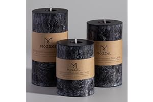 MOZEAL Hand-Poured, Unscented Black Crystal Pillar Decorative Candles, Elegant Set of 3 in Different Sizes (3"x4", 3"x5", 3"x6"), Luxurious Décor for Halloween Homes & Events