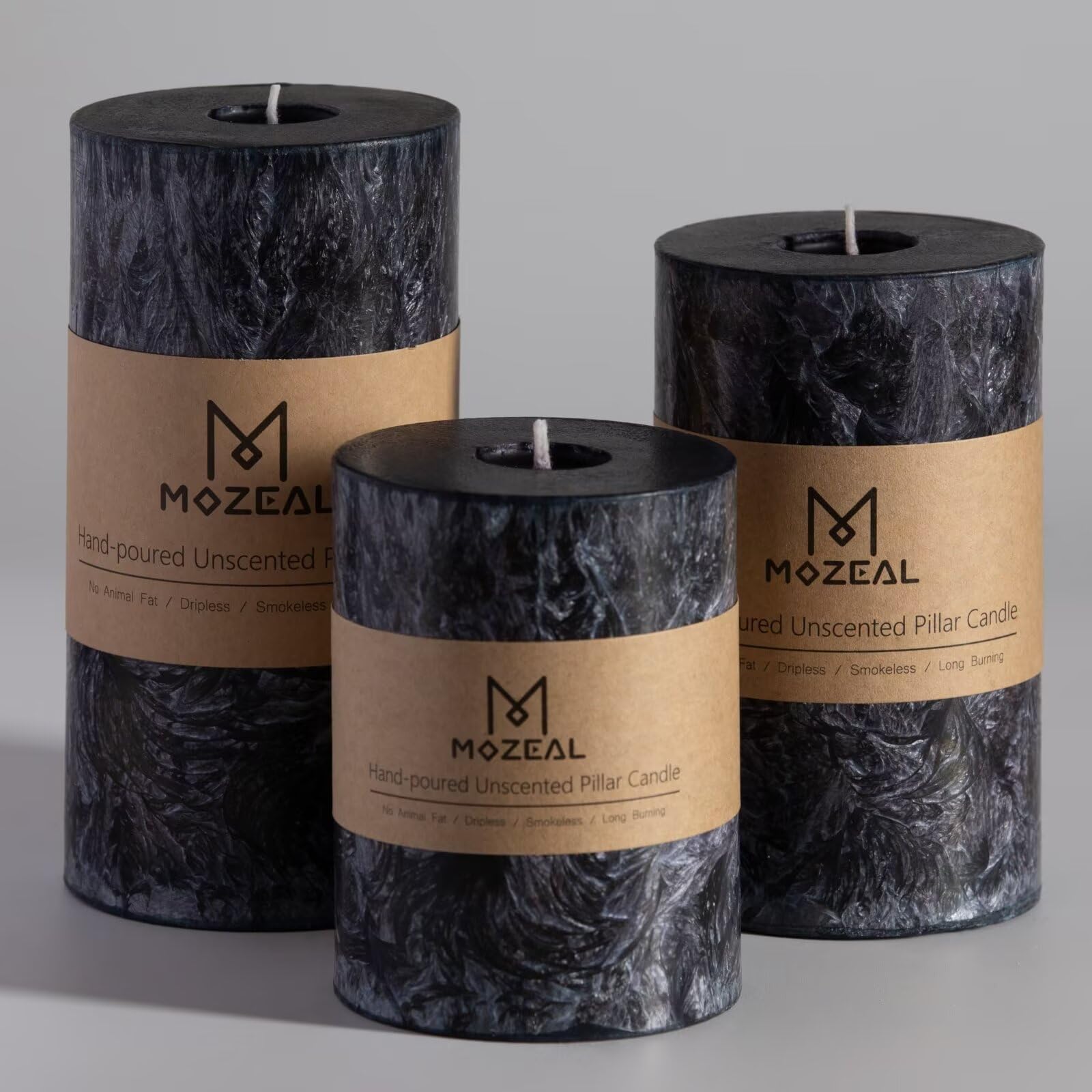MOZEAL Set Di 3 Candele Non Profumate Versate A Mano, 7,6 X 10,2 Cm, A
