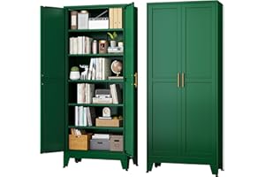 RISTERN Green Metal Storage Cabinet,75" Steel Cabinets for Home Office, Kitchen Pantry Storage Cabinet with Doors and 5 Adjustable Shelves, Tool Cabinets, for Office, Home, Garage, School