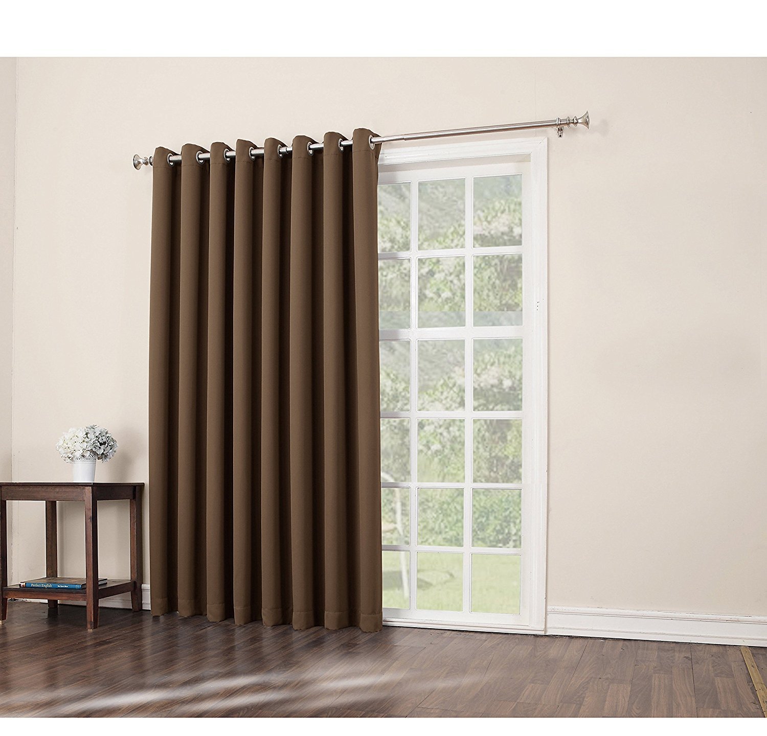 1pc 84 Barley Solid Color Sliding Door Curtain, Dark Brown Sliding Patio Door Panel Window Treatment Single Panel, Modern Design Contemporary Curtains Glass Door, Grommet Polyester