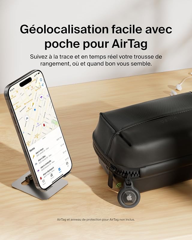 Trousse de Rangement, pour Appareils Mobiles, Câbles et Accessoires, iPhone, Batterie Externe, Chargeur Secteur, Apple Pencil, AirTag, déplacements ou Voyages, Tissu Doux au Toucher et Durable