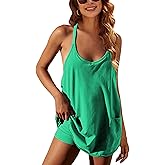 GTLIAE Summer Dress for Women 2026 Hot Shot Mini Romper Dresses Athletic Spaghetti Strap Tennis Dress Built in Shorts
