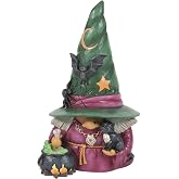 Enesco Jim Shore Heartwood Creek Halloween Collection Witch Gnome with Cauldron and Cat Figurine- Stone Resin Hand Painted Crafted Collectible Gnomes Halloween Figurines Home Decor Statue, 7.68 Inch